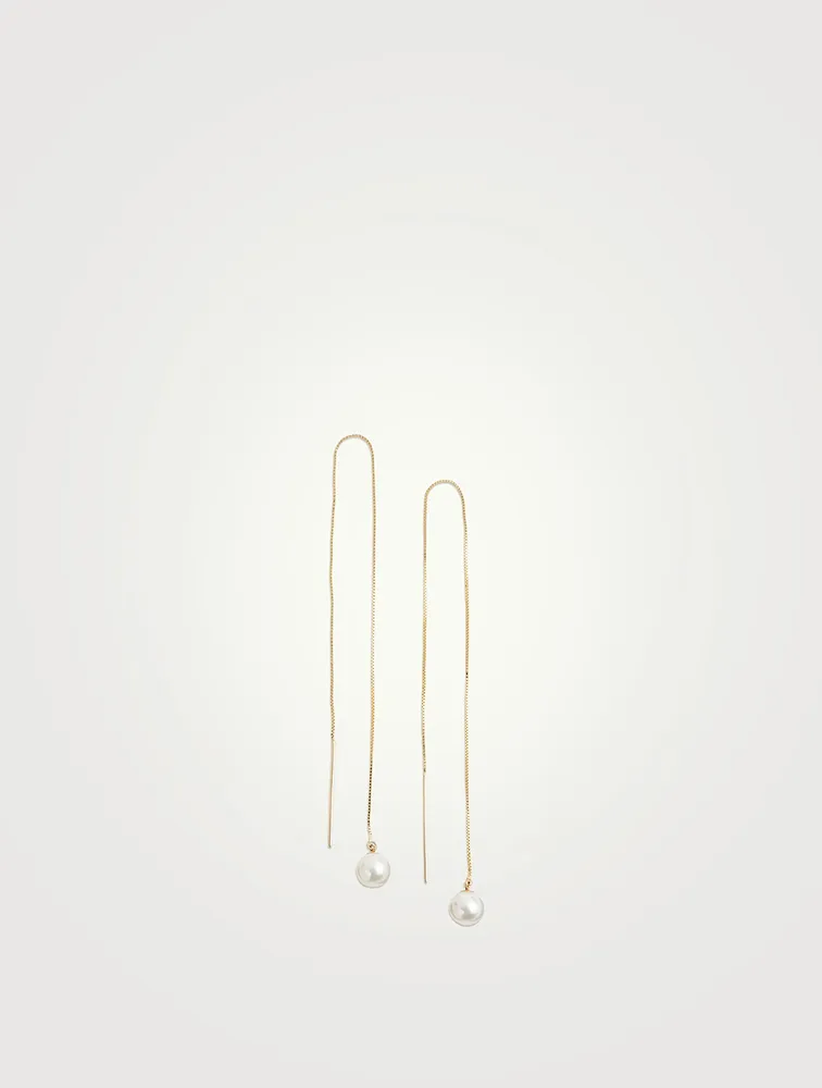 14K Gold Long Pearl Threader Earrings