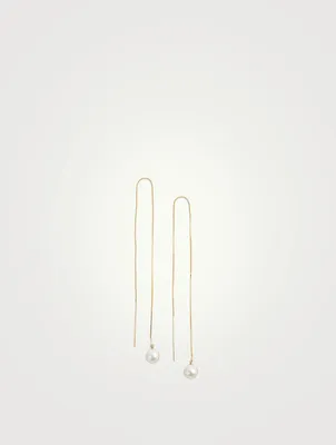 14K Gold Long Pearl Threader Earrings