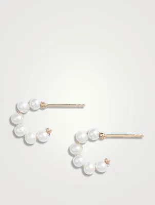 14K Gold Mini Baby Pearl Huggie Hoop Earrings