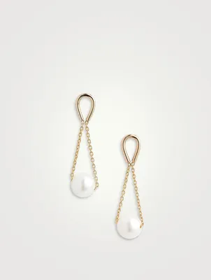 14K Gold Pearl Hourglass Earrings