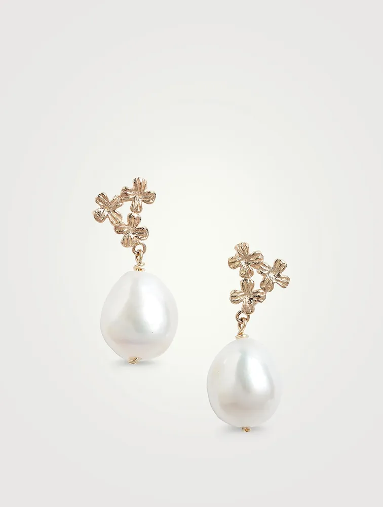 14K Gold Blossom Pearl Earrings