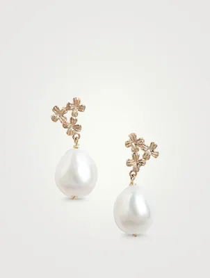 14K Gold Blossom Pearl Earrings
