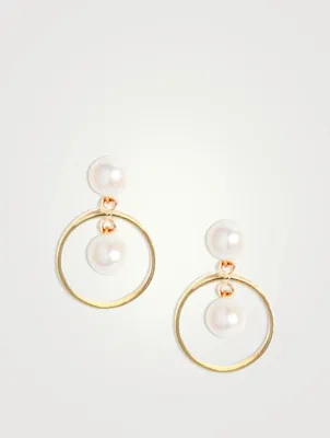 14K Gold Duo Pearl Circle Dangle Earrings