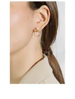 14K Gold Duo Pearl Circle Dangle Earrings