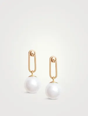14K Gold Dot Link Pearl Earrings