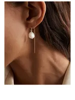 14K Gold Oval Pearl Threader Earrings