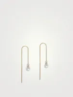 14K Gold Petite Pearl Threader Earrings With Diamonds