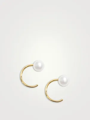 14K Gold Petite Pearl Huggie Hoop Earrings