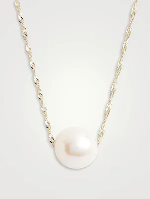 14K Gold Large Pearl Solitaire Necklace