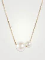 14K Gold Double Pearl Pendant Necklace