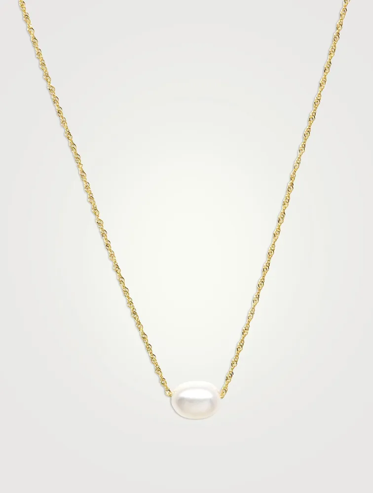 14K Gold Oval Pearl Pendant Necklace