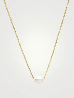 14K Gold Oval Pearl Pendant Necklace