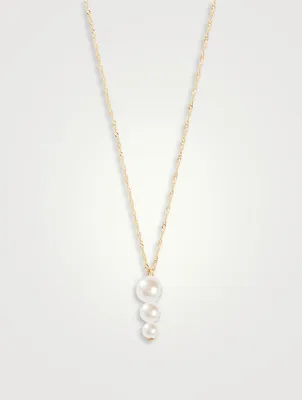 14K Gold Triple Pearl Pendant Necklace