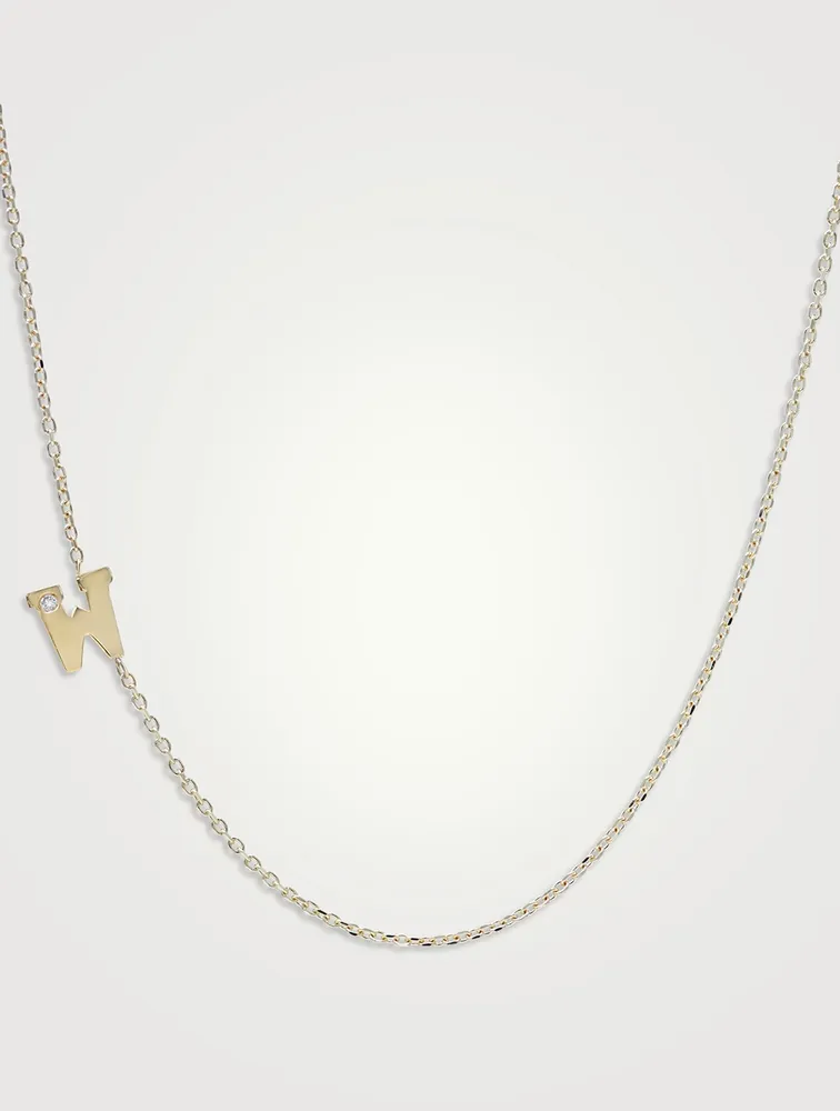 Love Letter 14K Gold Initial W Single Diamond Necklace