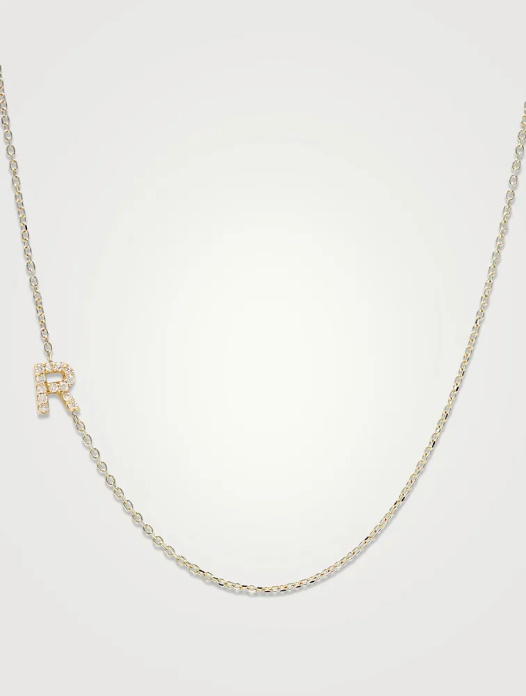 Love Letter 14K Gold R Initial Pavé Diamond Necklace
