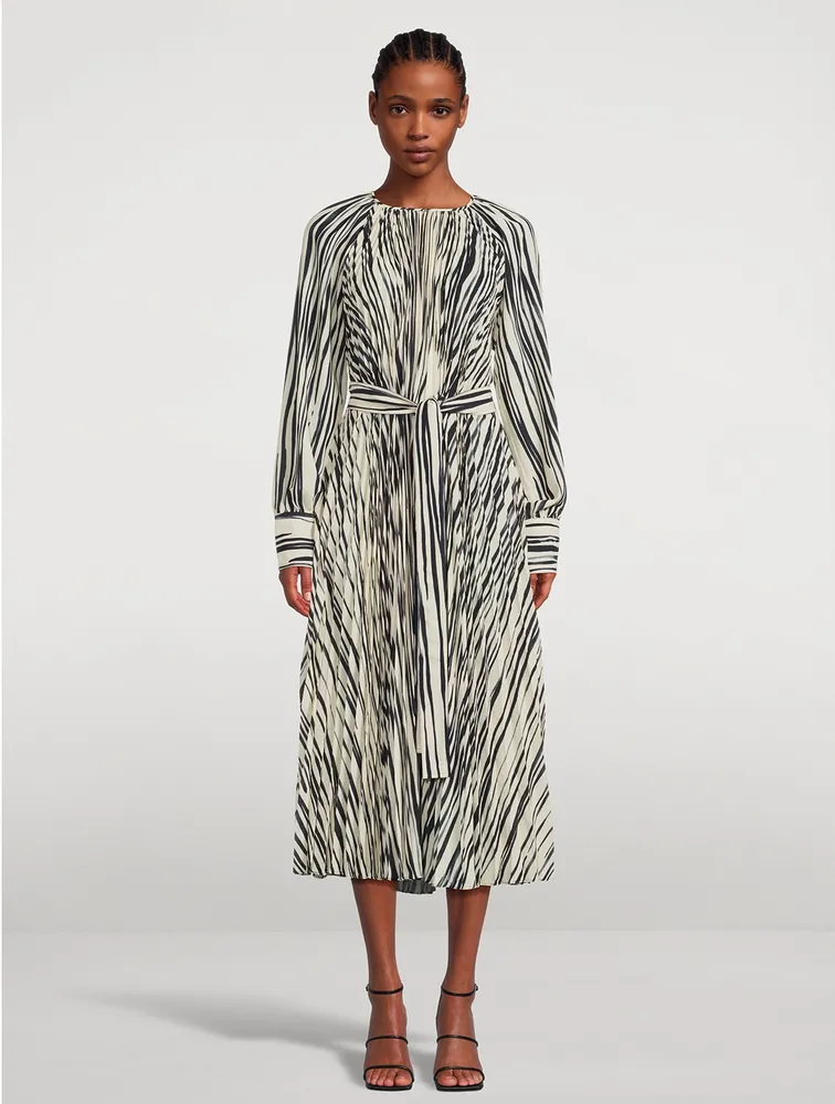 Carol Pleated Midi Dress Stripe Print