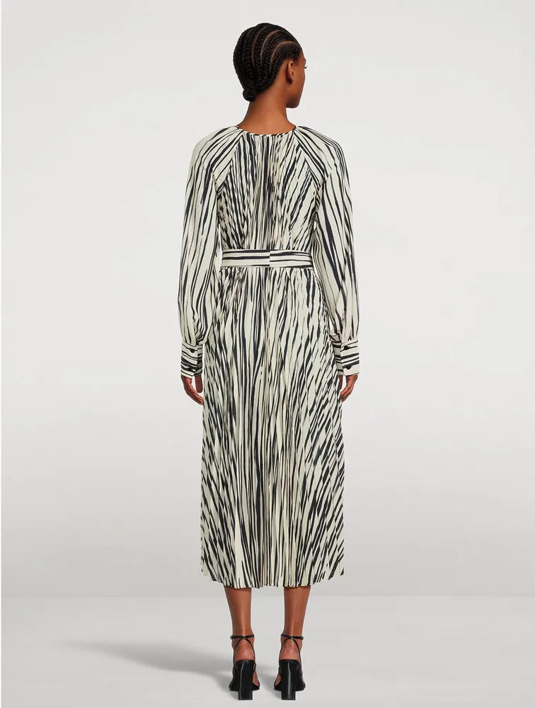 Carol Pleated Midi Dress Stripe Print