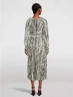 Carol Pleated Midi Dress Stripe Print