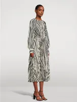 Carol Pleated Midi Dress Stripe Print