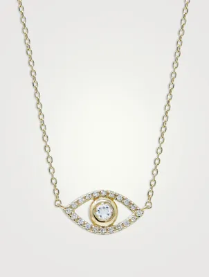Classique 14K Gold Pavé Evil Eye Necklace With White Topaz And Diamonds