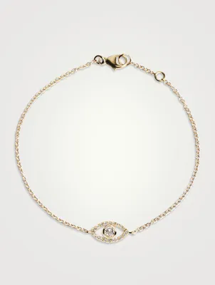 Classique 14K Gold Pavé Evil Eye Bracelet With White Topaz And Diamonds