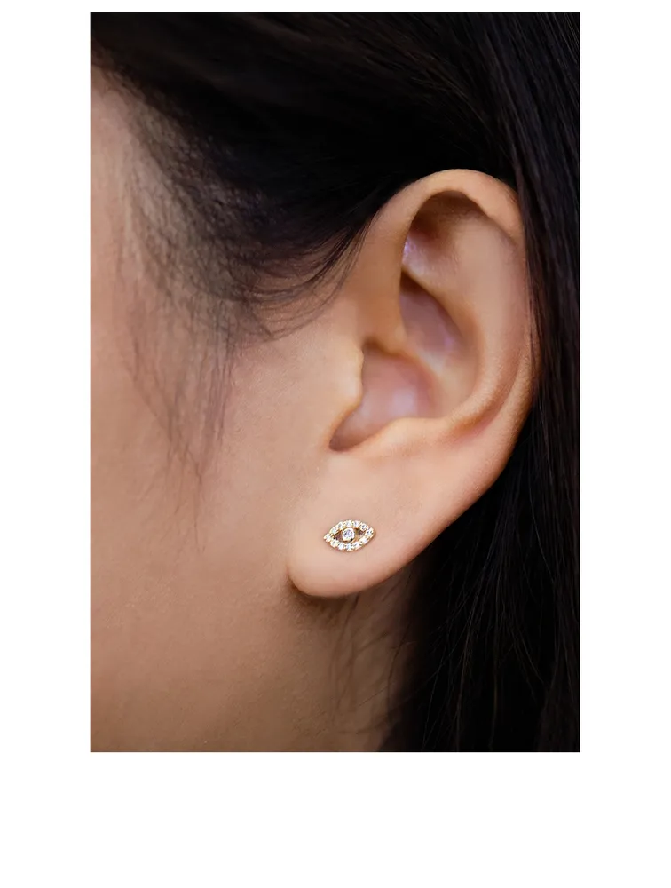 Classique 14K Gold Evil Eye Stud Earring With Pavé Diamonds