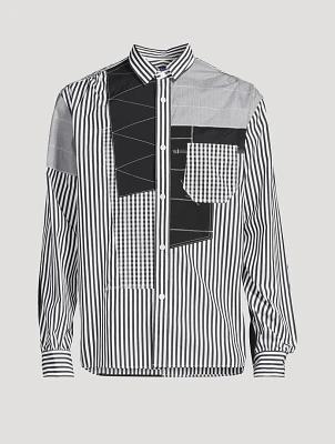 Cotton Patchwork Shirt Striped Print
