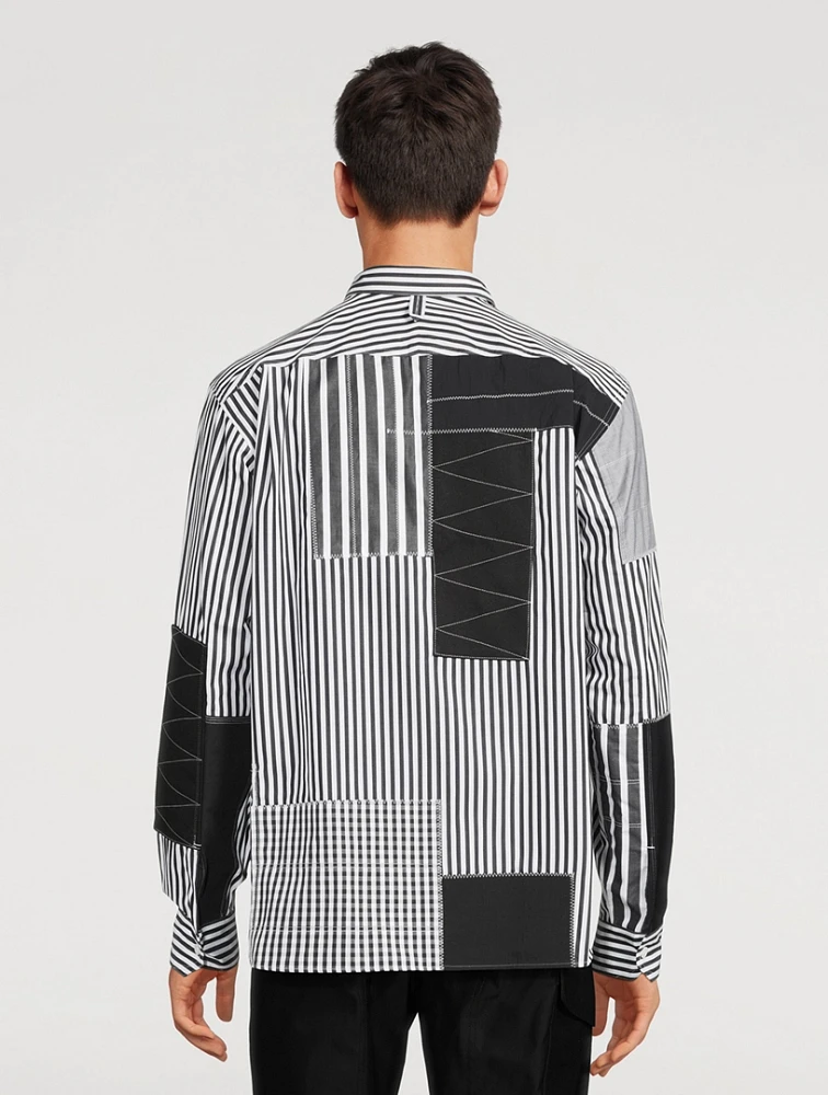 Cotton Patchwork Shirt Striped Print