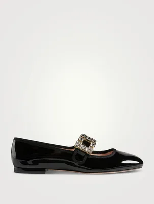 Très Vivier Strass Buckle Patent Leather Ballerinas