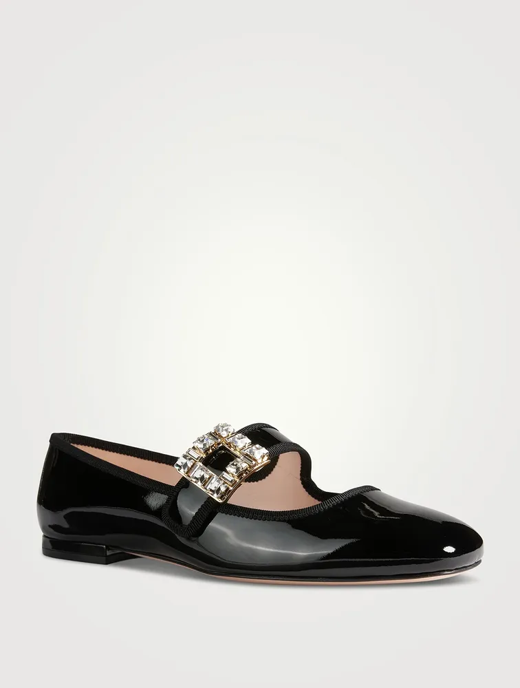 Très Vivier Strass Buckle Patent Leather Ballerinas