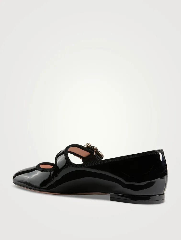 Très Vivier Strass Buckle Patent Leather Ballerinas