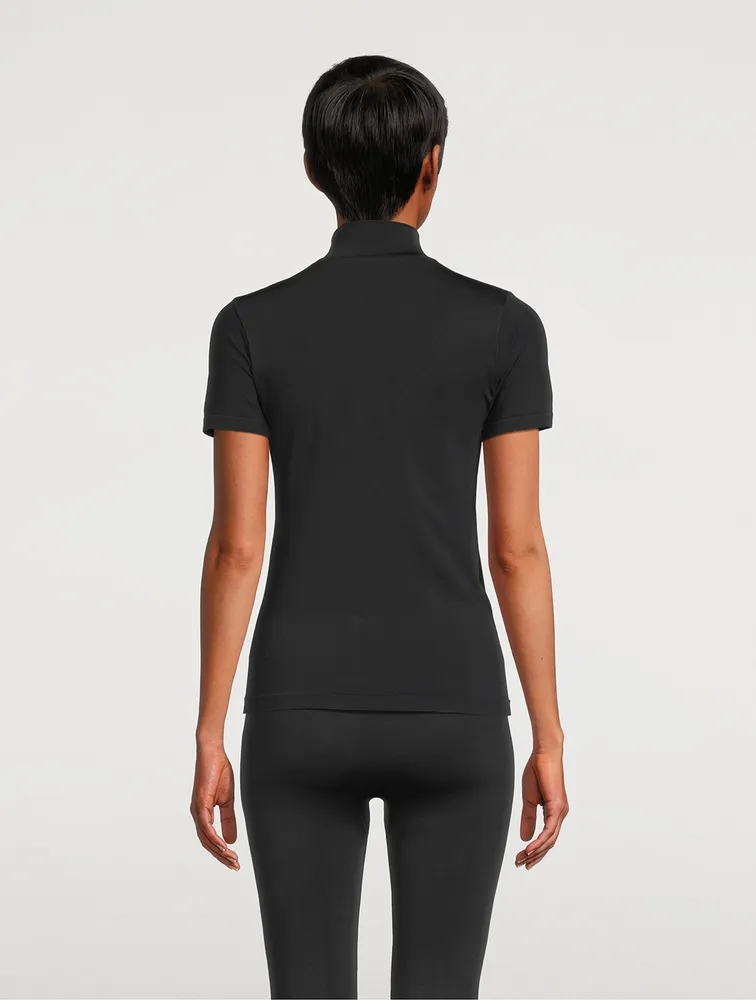 Plant-Stretch Compressive Half-Zip Short-Sleeve Top