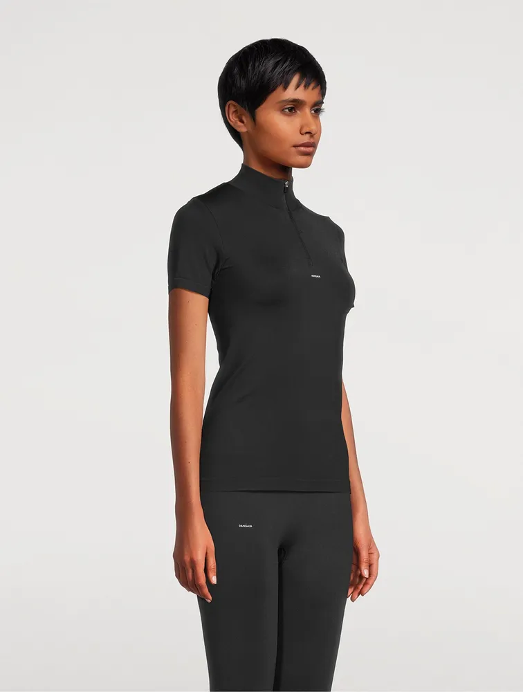 Plant-Stretch Compressive Half-Zip Short-Sleeve Top