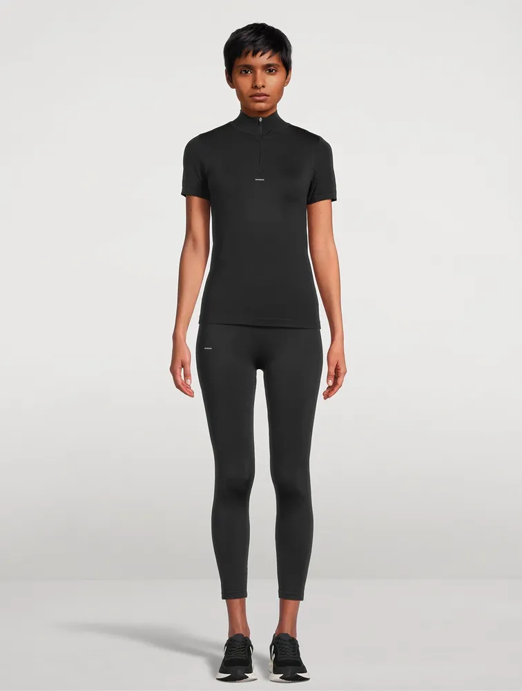 Plant-Stretch Compressive Half-Zip Short-Sleeve Top