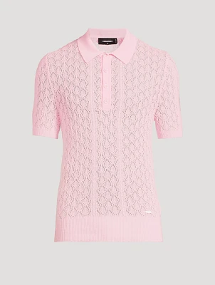 Knitted Openwork Cotton Polo Shirt