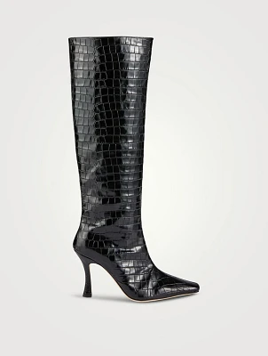 Cami Croc-Embossed Leather Knee-High Boots