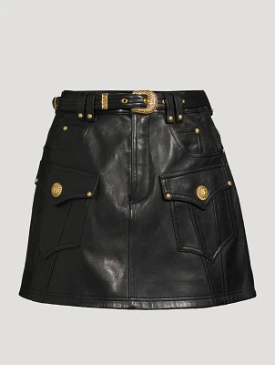 Belted Leather Mini Skirt