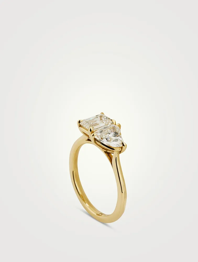 Moi-et-Toi 18K Gold Heart Emerald Diamond Ring