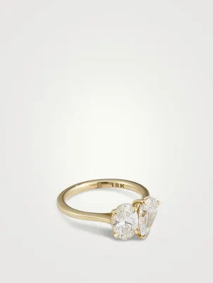 Moi-et-Toi 18K Gold Ring With Pear And Oval Diamonds