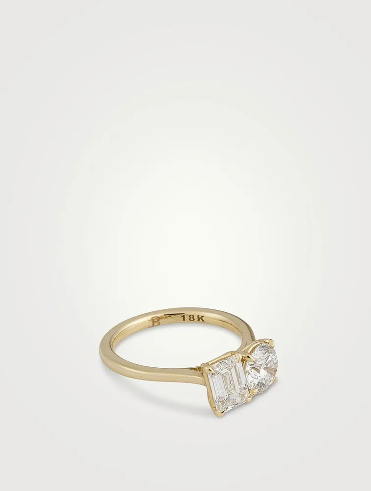 Moi-et-Toi 18K Gold Ring With Emerald And Round Diamonds