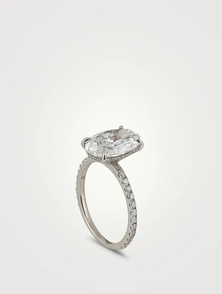 Signature 18K White Gold Oval Solitaire Ring With Diamonds