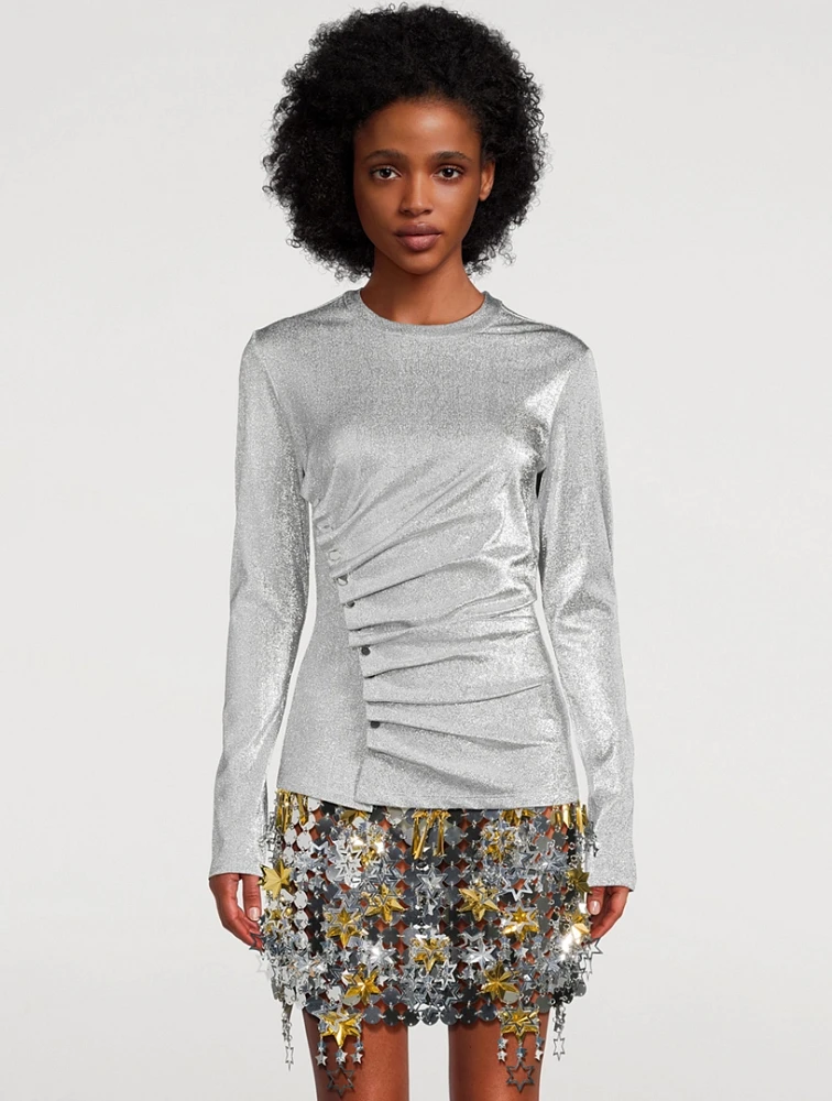 Asymmetric Lurex Long-Sleeve Top