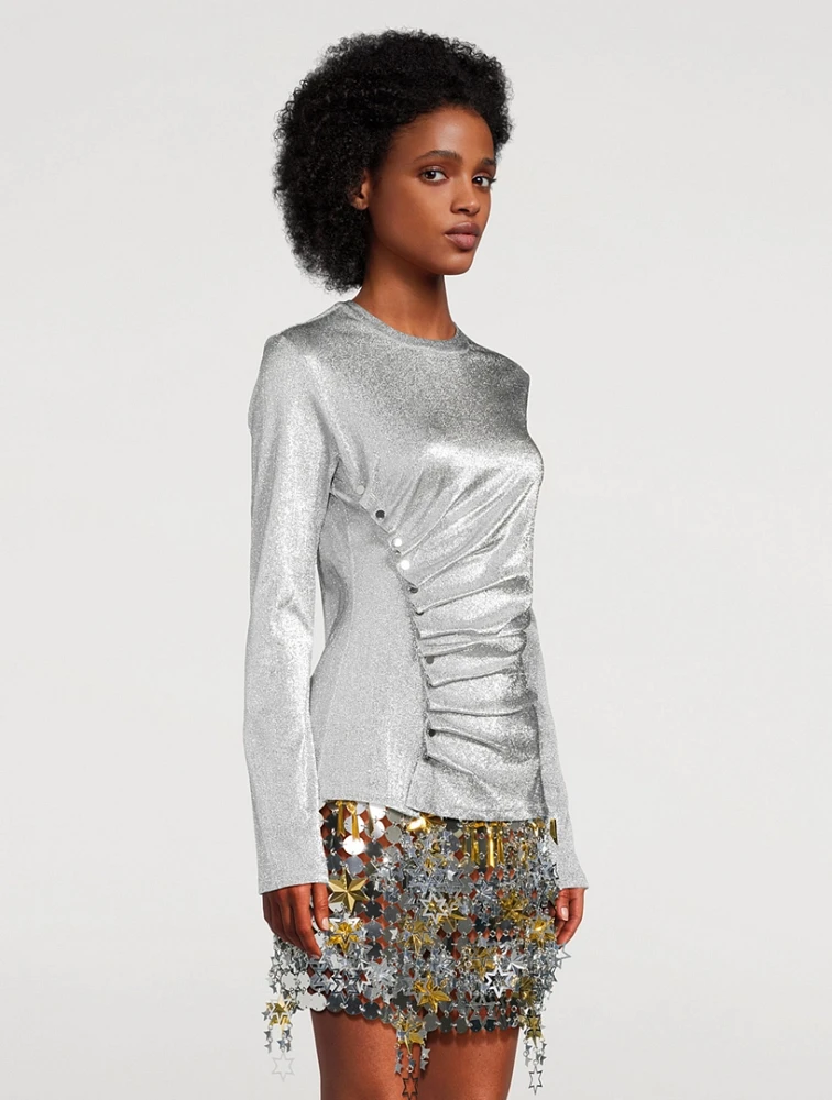 Asymmetric Lurex Long-Sleeve Top
