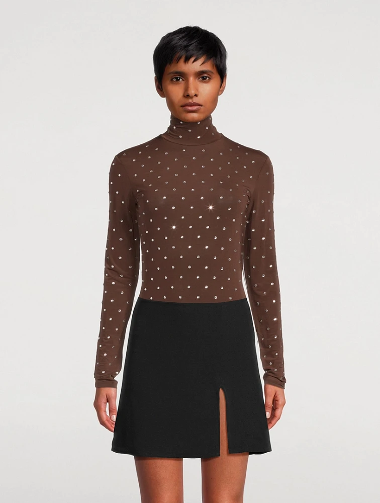 Crystal-Embellished Turtleneck Top