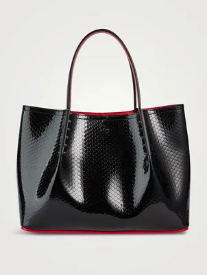 Small Cabarock Feather-Embossed Patent Leather Tote Bag