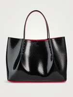 Small Cabarock Feather-Embossed Patent Leather Tote Bag