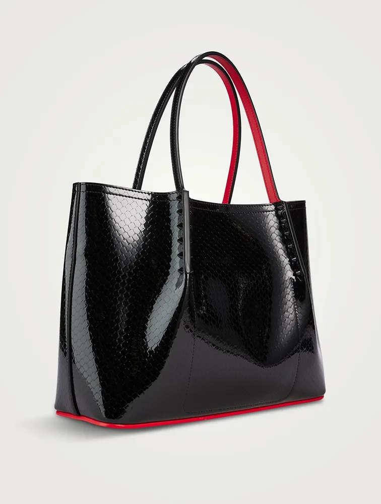 Small Cabarock Feather-Embossed Patent Leather Tote Bag