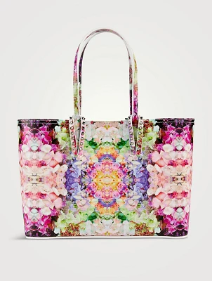 Small Cabata Leather Tote Bag In Floral Print