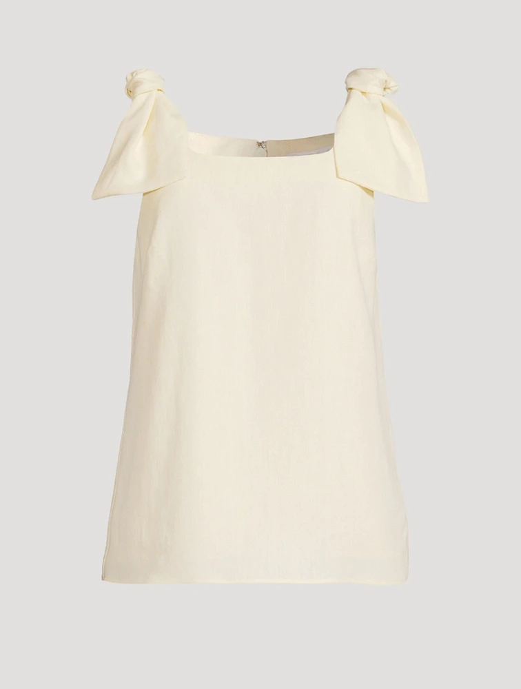 Bow-Trimmed Linen Tank Top