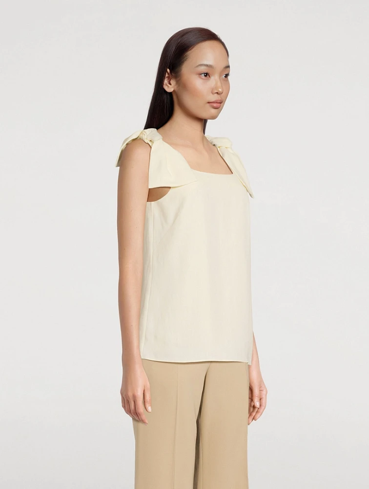 Bow-Trimmed Linen Tank Top